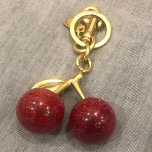 Coach Gold Cherry Charm Keychain with Red Glitter Cherries